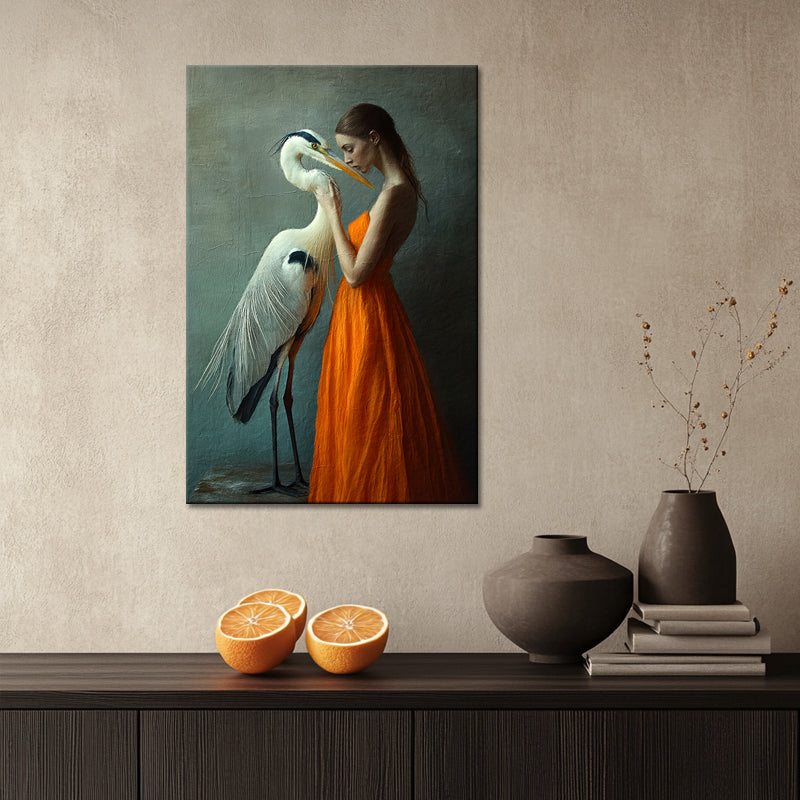 Frau mit Reiher