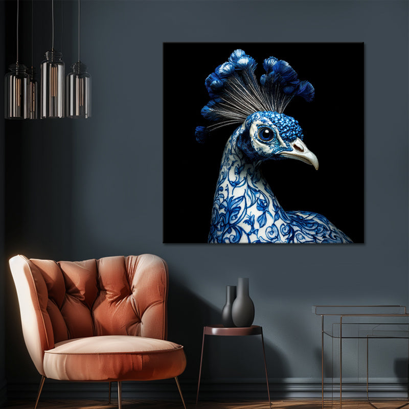 Pauw in delfts blauw