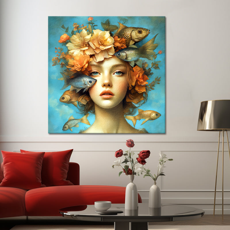 Vrouw met vissen schilderij III