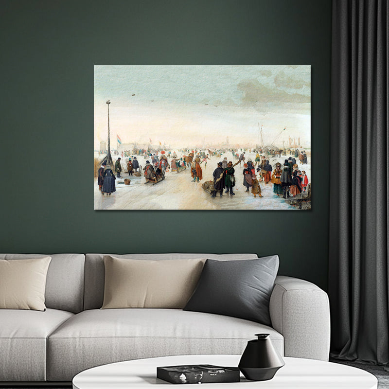IJsvermaak bij een stad - Hendrick Avercamp