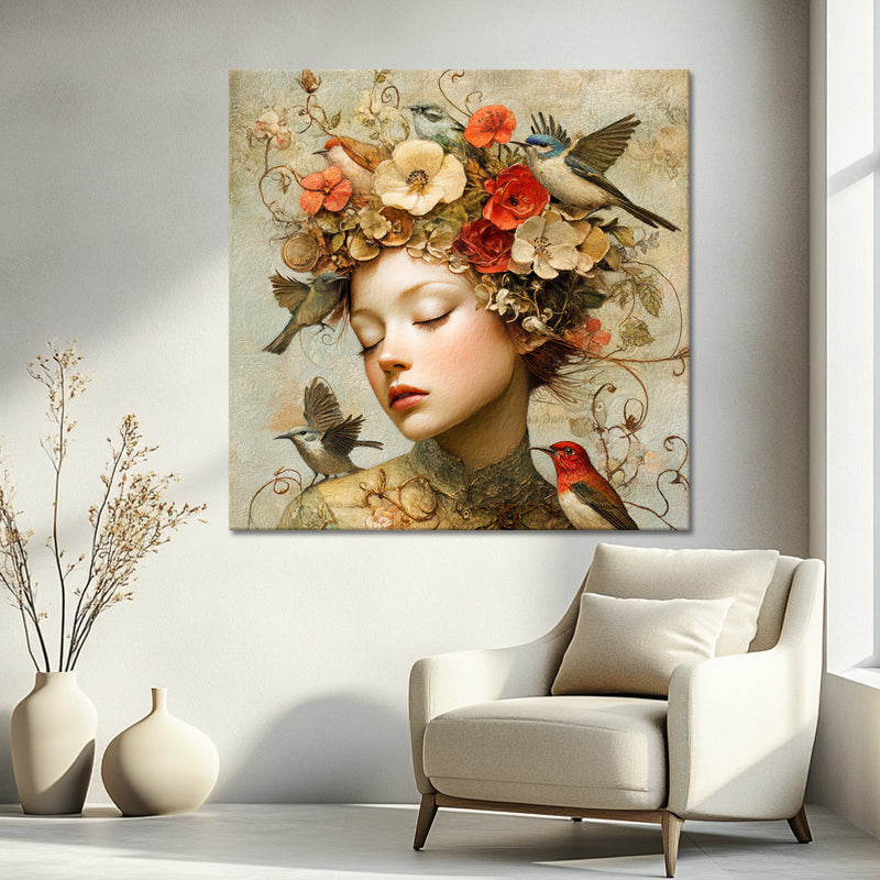 Vrouw met vintage bloemen II