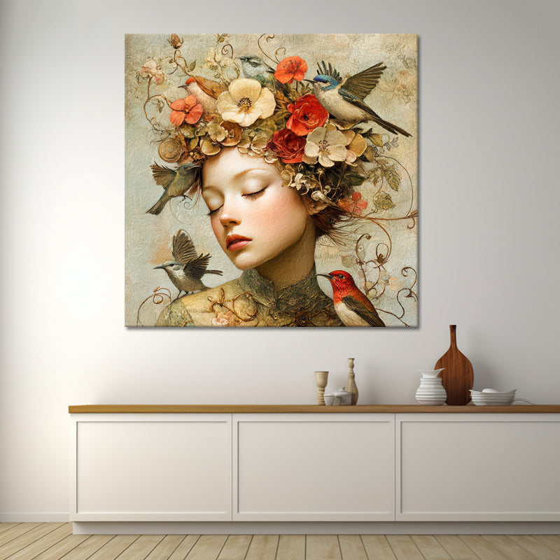 Vrouw met vintage bloemen II
