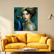 Schilderij Vrouw met Pauw