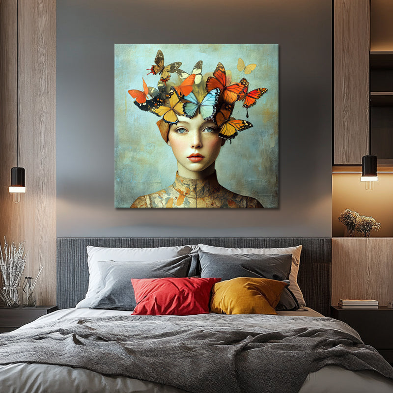 Vrouw gezicht met vlinders II
