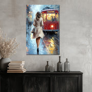 Vrouw wandelen onder de regen