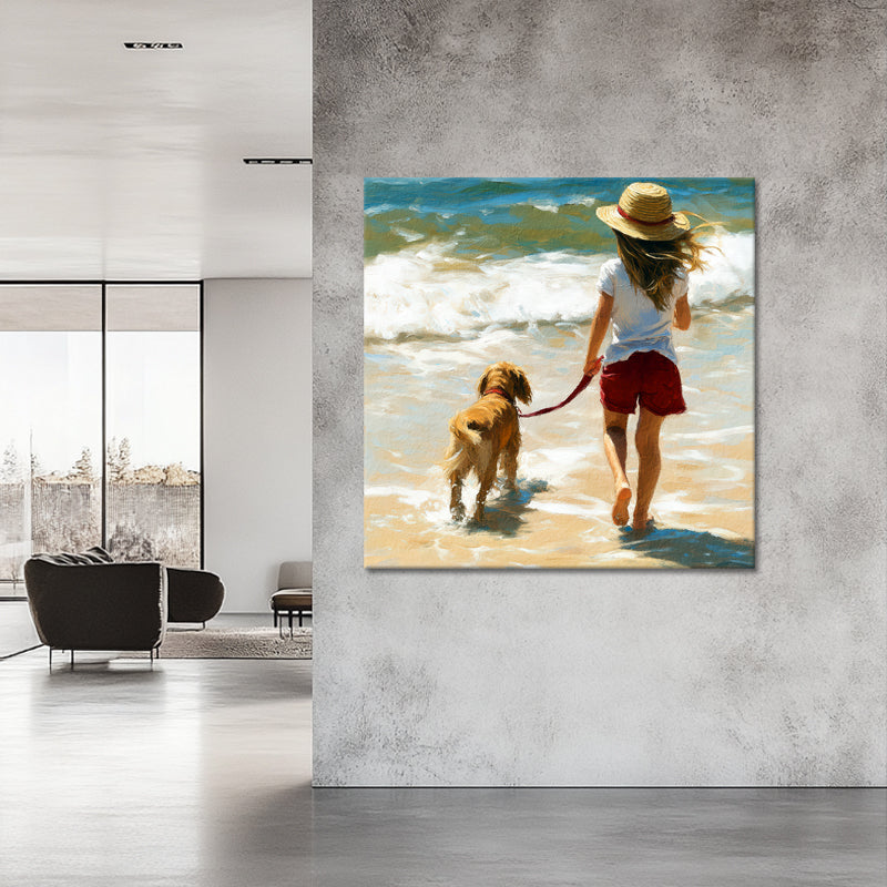 Meisje met hond op het strand