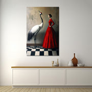 Vrouw met Kraanvogel schilderij