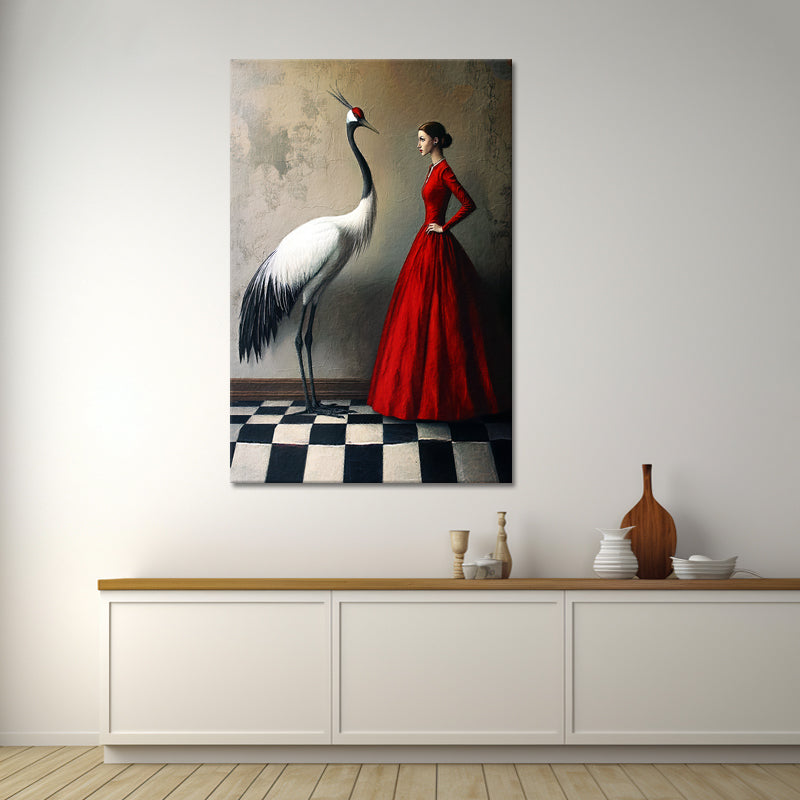 Vrouw met Kraanvogel schilderij