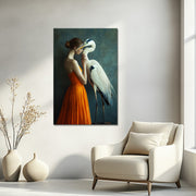Vrouw met reiger kunst