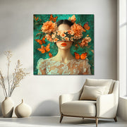 Vrouw met vlinders en bloemen