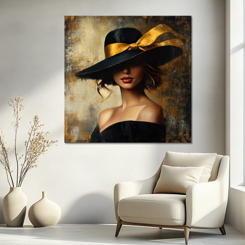 Frau mit Hut - Gold