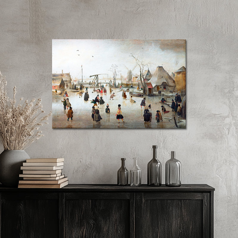 Schlittschuhlaufen in einem Dorf - Hendrick Avercamp