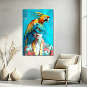 Schilderij vrouw met papegaai