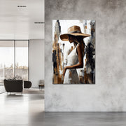 Vrouw met hoed schilderij