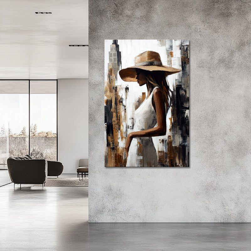Vrouw met hoed schilderij