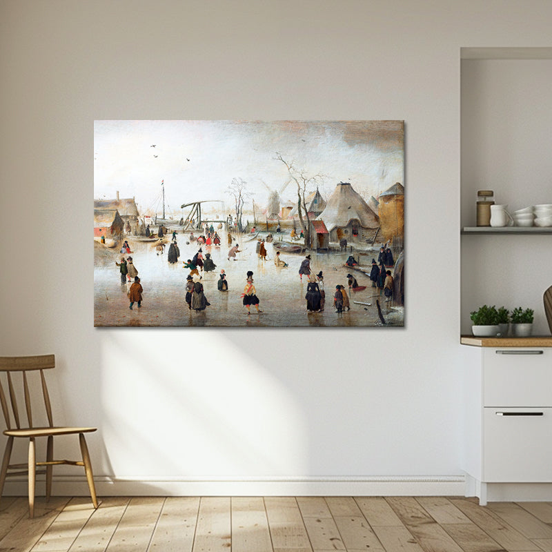 Schlittschuhlaufen in einem Dorf - Hendrick Avercamp