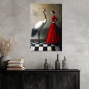 Vrouw met Kraanvogel schilderij