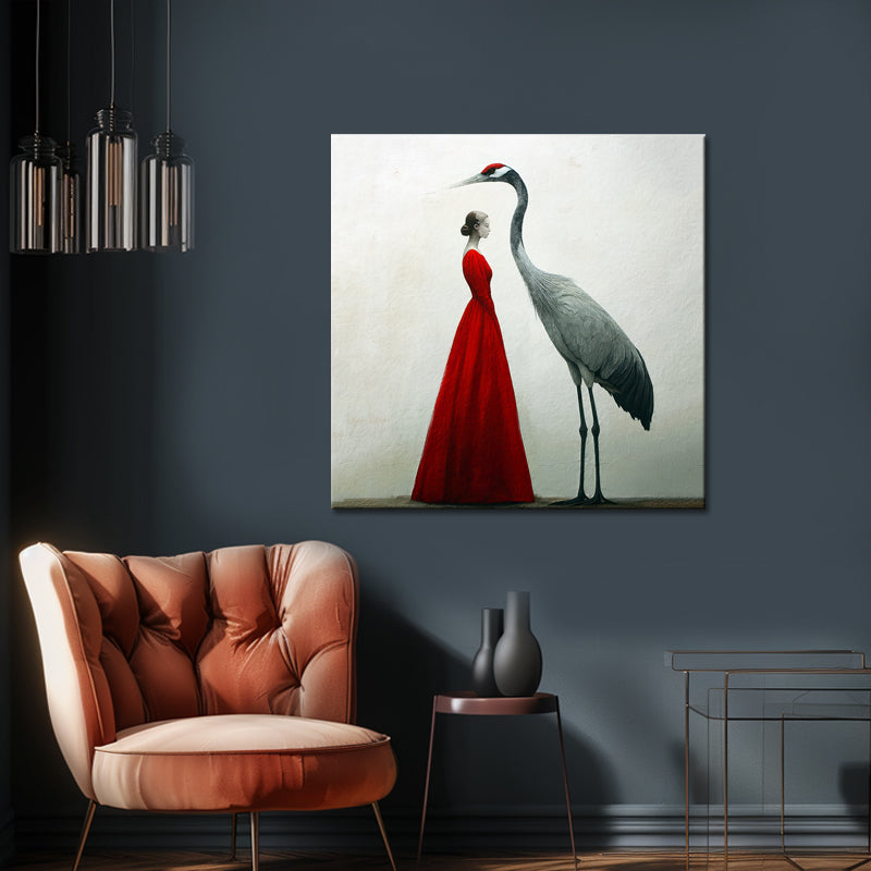 Frau mit Kranich-Kunst