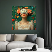 Vrouw met bloemen over ogen