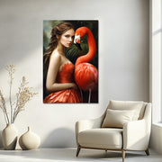 Frau mit Flamingo