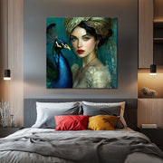Schilderij Vrouw met Pauw