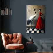Vrouw met Kraanvogel schilderij