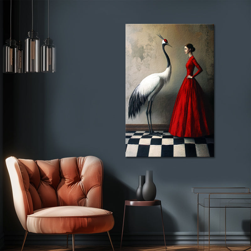 Vrouw met Kraanvogel schilderij