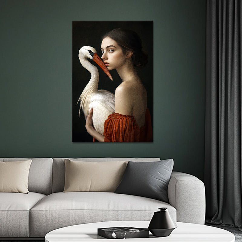 Gemälde Frau mit Storch