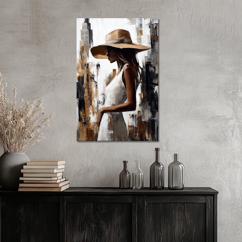 Vrouw met hoed schilderij