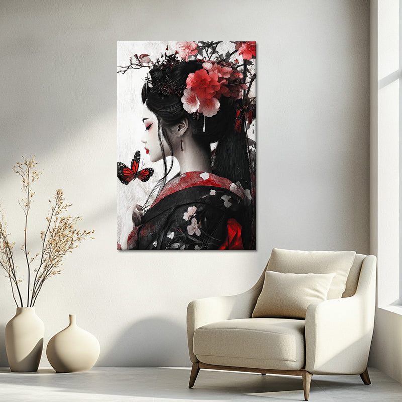 Japanische Frau mit Blumen