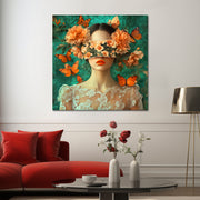 Vrouw met vlinders en bloemen