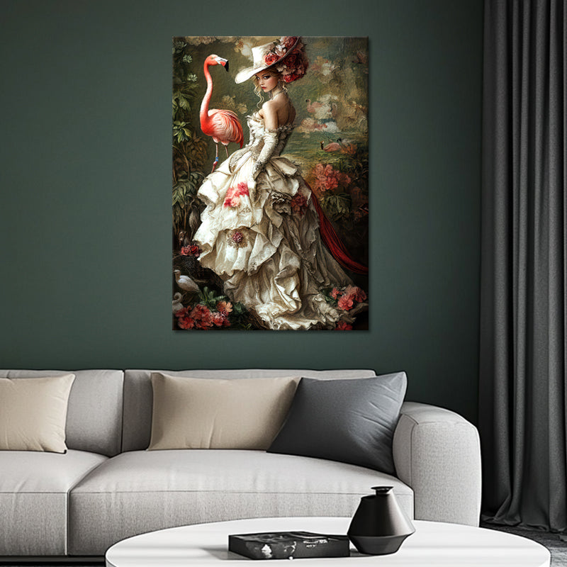 Schöne Frau mit Flamingo