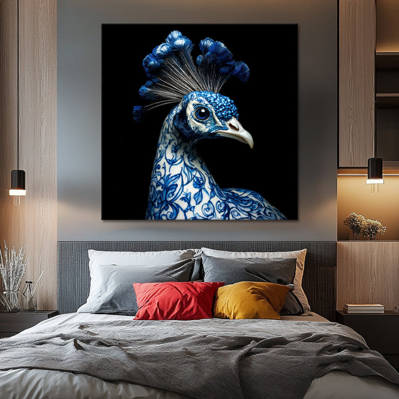 Pauw in delfts blauw