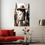 Vrouw met hoed schilderij