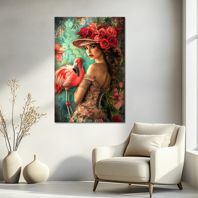 Schöne Frau mit Flamingo III