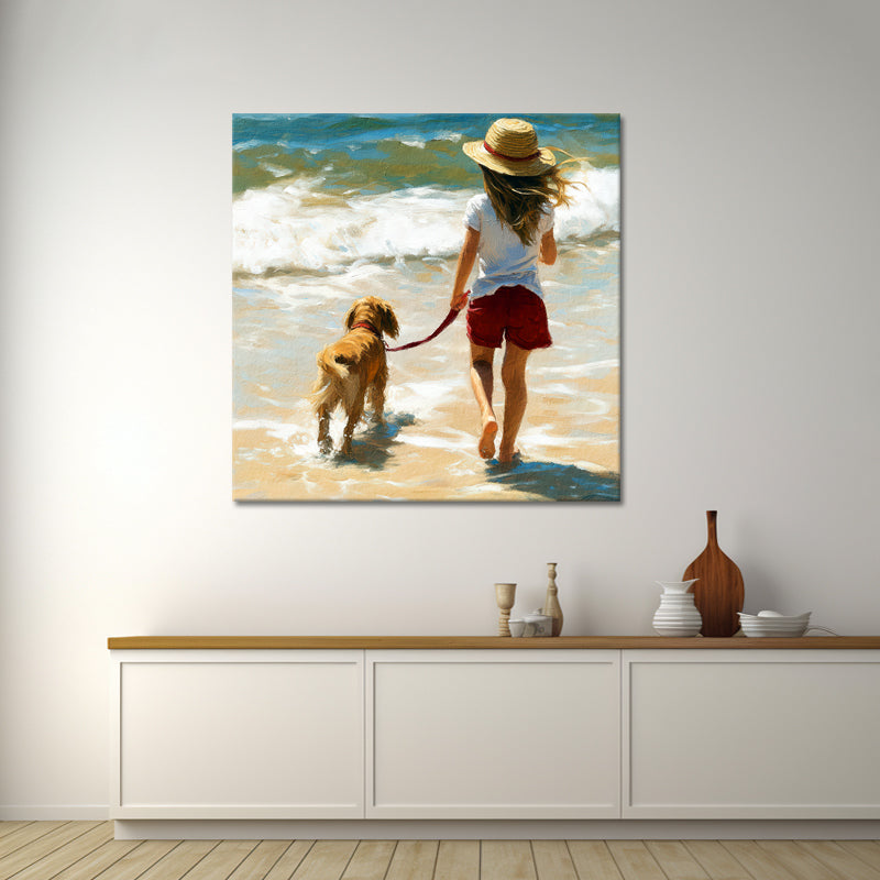 Meisje met hond op het strand