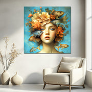 Vrouw met vissen schilderij III