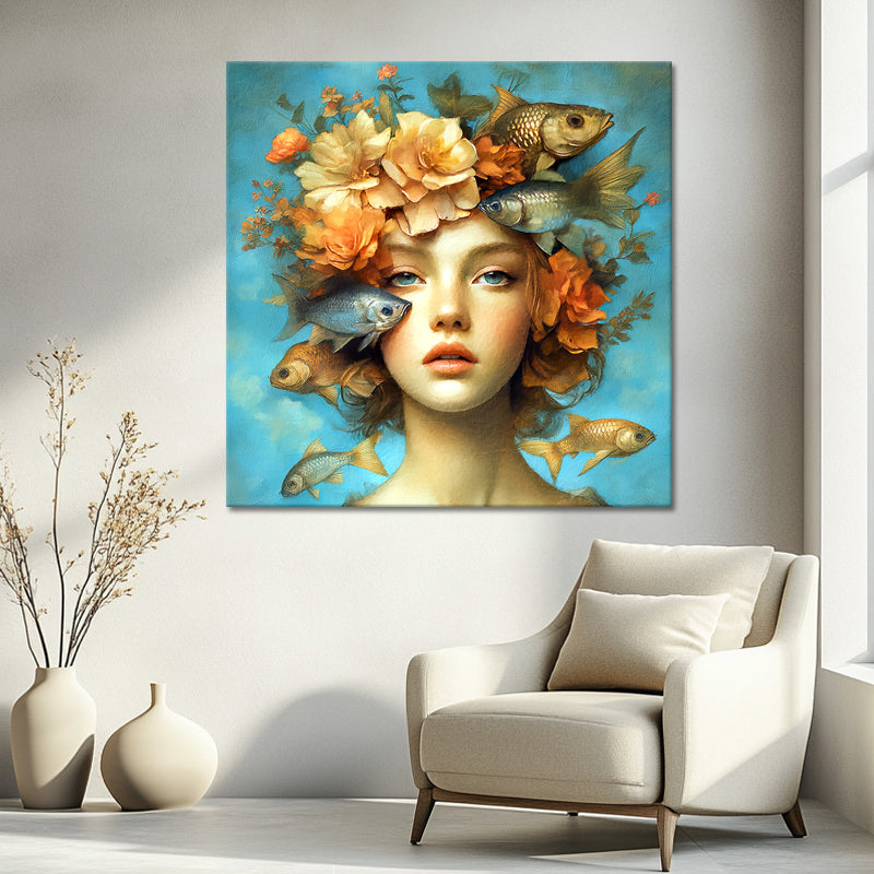 Vrouw met vissen schilderij III