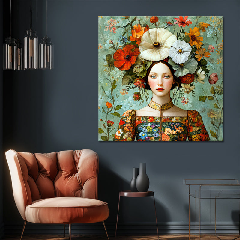 Vrouw met vintage bloemen