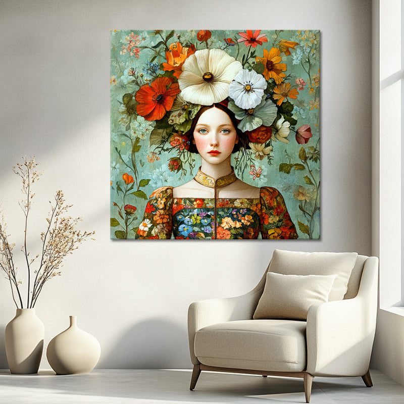 Vrouw met vintage bloemen