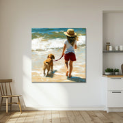 Meisje met hond op het strand
