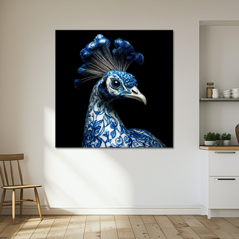 Pauw in delfts blauw