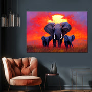 Olifanten familie bij zonsondergang