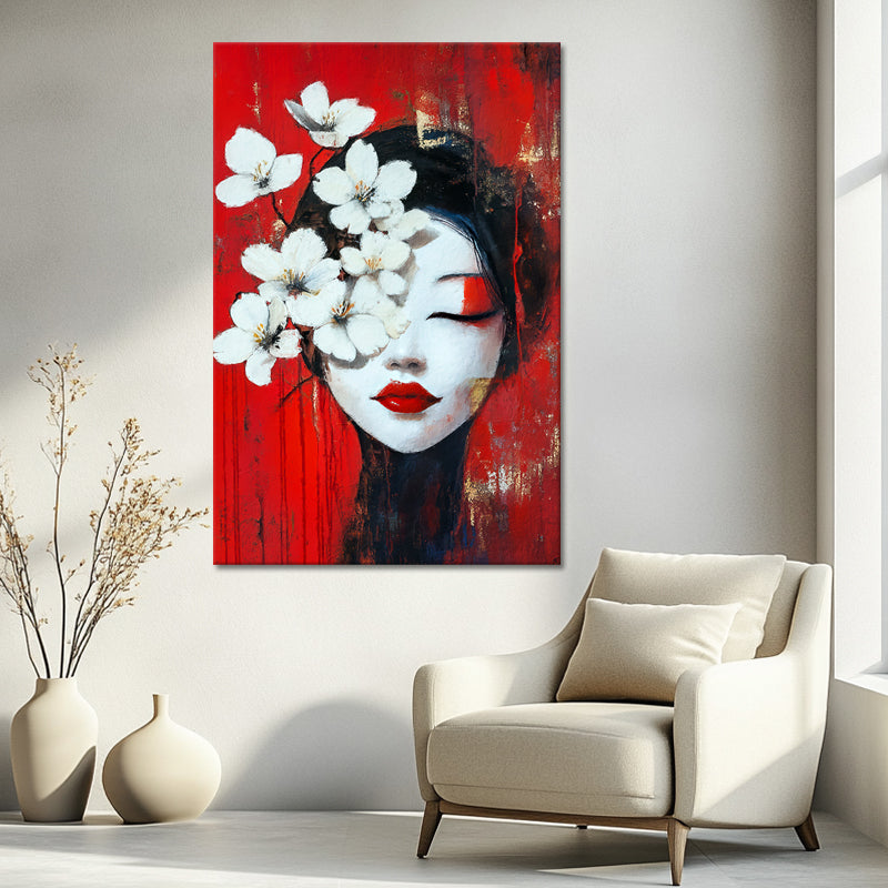 Japanische Geisha mit Blumen