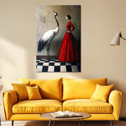 Vrouw met Kraanvogel schilderij