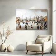 Schlittschuhlaufen in einem Dorf - Hendrick Avercamp