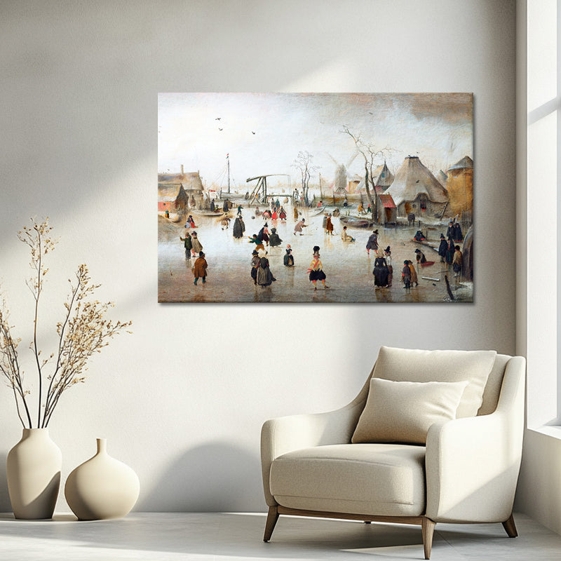 Schlittschuhlaufen in einem Dorf - Hendrick Avercamp