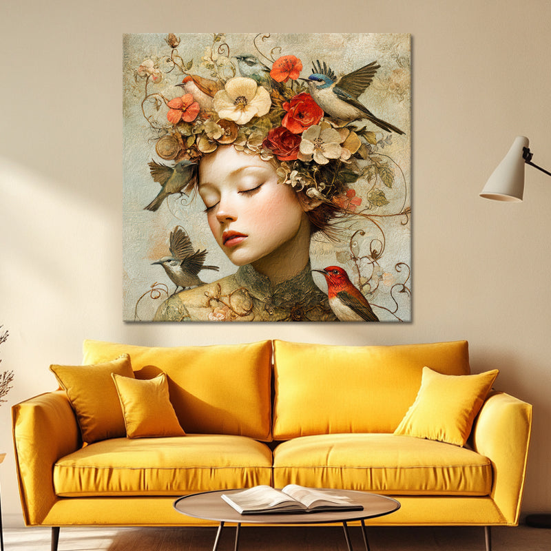 Vrouw met vintage bloemen II