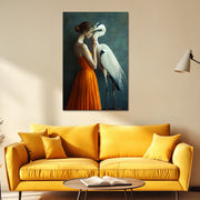 Vrouw met reiger kunst