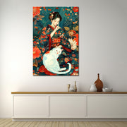 Frau mit Katze Kunst